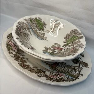 Vintage J & G Meakin Olde Avon Dale Platter and 2  bowls  Staffordshire England